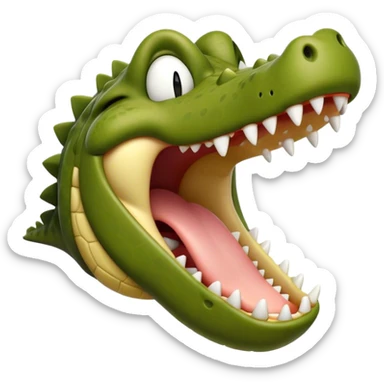 Cinematic Realistic Cute Yawning Crocodile Portrait Emoji, Head tilted slightly with a dramatic, wide-open yawn, showcasing a soft, textured olive-green hide with gently drooping jaws and half-closed, drowsy eyes rendered in exquisite natural detail, high shine, relaxed yet expressive, styled with a dash of primal charm, soft glowing outline, capturing the essence of a sleepy yet affectionate crocodile that appears ready to stretch out and drift into a deep, ancient slumber! sticker