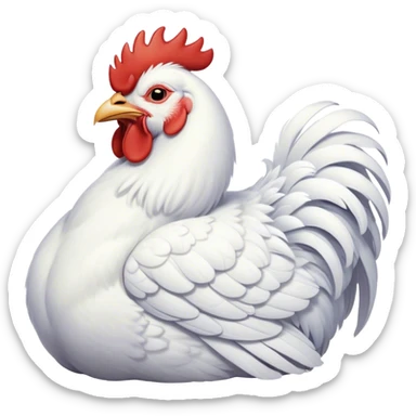 Meme-Worthy Cute Sleeping White Rooster Portrait Emoji, Head resting peacefully with a contented smile, showcasing a robust build and a luxuriously soft pure white plumage, eyes shut in a serene, restful nap, Simplified yet hilariously adorable features, highly detailed, glowing with a soft, drowsy light, high shine, relaxed and utterly lovable, stylized with an air of playful laziness, bright and heartwarming, soft glowing outline, capturing the essence of a comically sleepy rooster, so meme-worthy it feels like it could instantly become the next viral sensation of adorable slumber! sticker