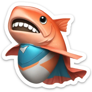 salmon wearing a superhero cape sticker