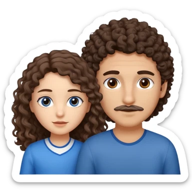 make a couple with the boy taller then the girl and the boy is mexican with brown eyes and brown hair slightly wavy/curly and some front hairs gray and then girl with blue eyes with brown long curly hair and she is white  sticker
