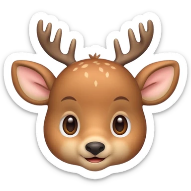 A cute deer emoji, small and simple, with big round eyes, a gentle smile, short antlers, soft beige fur with slightly lighter spots on its back, rounded cartoon-like proportions, minimal shading, vector-style, sticker