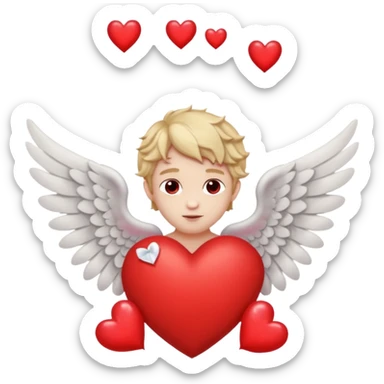 Cupido rodeado de corazones  mostrando sus alas y su arco   sticker