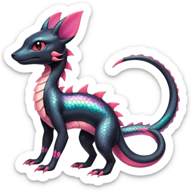 Scaley Shiny White Iridescent Colorful Exotic Salandit-Umbreon-Fakémon-hybrid-creature (full body)  sticker