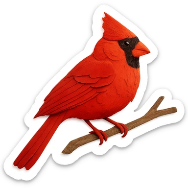 very detailed cardinal perched on a tree branch, intricate cut paper textures, vibrant red feathers sticker