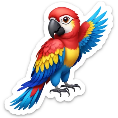 cinematic-macaw-realistic-full-body-standing-emoji,-vibrant-feathers-glowing-with-rich-reds,-blues,-and-yellows,-head-tilted-dramatically,-curved-beak-gleaming,-piercing-dark-eyes-exuding-confidence,-simplified-yet-realistic-focused sticker