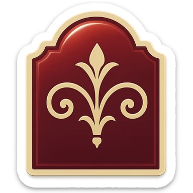 minimalist eastern plaque sign, solid shape, retro sticker style, burgundy and beige colors, concise elegant eastern ornament, soft shadows, transparent background sticker