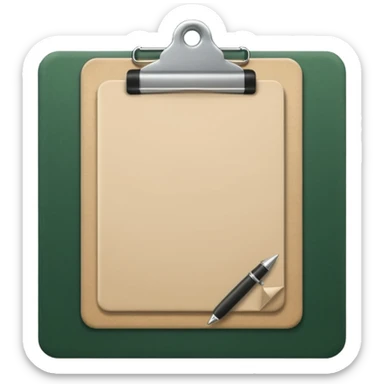 emoji of dark green clipboard with light beige paper, no text, Apple emoji style sticker