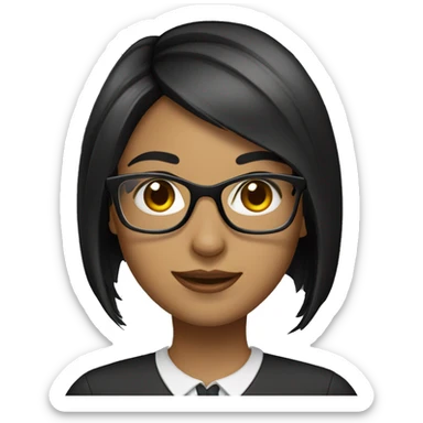 A girl with square glasses, black straight hair as a teacher sticker