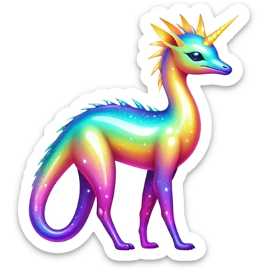 Shiny Exotic Futuristic Nebulae Tropical Colorful Neon-colored Glittery Ethereal Sparkly Amaura-Aurorus-Fakémon-hybrid-creature (full body)  sticker