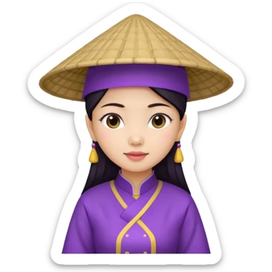 ancient vietnamese girl with aodai and conical hat, purple sticker
