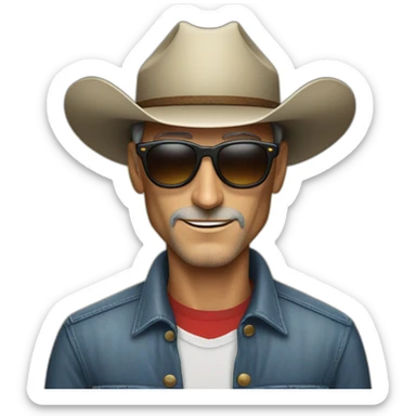 Steve Jobs with sunglasses and a cowboyhat sticker