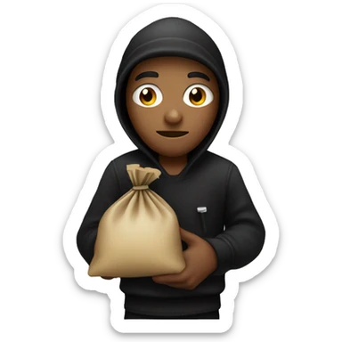 Robber with black beanie and black and white shirt holding a money bag over shoulder sticker