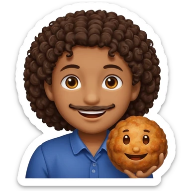Una polpetta di carne macinata con i capelli ricci scuri e una faccia sorridente  sticker