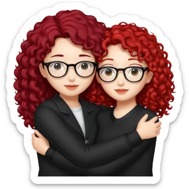 une star de Kpop asiatique avec les cheveux noir  qui fait un câlin a une fille qui a des lunette et des cheveux rouge et bouclé  sticker