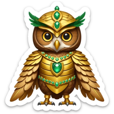 owl warrior wearing golden armor embedded with emerald jewels

 sticker