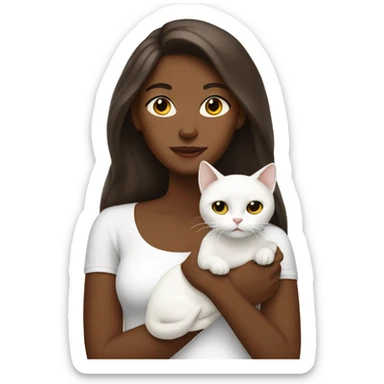 brown skinned lady holding white cat  sticker
