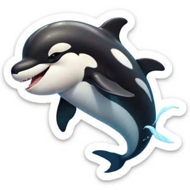 Cinematic Cute Yawning orca Portrait Emoji, Head tilted slightly with a dramatic, wide-open yawn, showcasing a sleek black-and-white body with gently relaxed fins and sleepy, half-closed eyes, Simplified yet irresistibly adorable features, highly detailed, glowing with a soft, cozy marine glow, high shine, relaxed yet expressive, stylized with a dash of whimsical deep-sea charm, soft glowing outline, capturing the essence of a drowsy yet affectionate orca that appears ready to stretch out in the waves for a nap! sticker