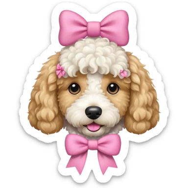 White goldendoodle with pink bow sticker