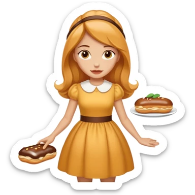 Create a Fusion of Butterscotch éclair snd female woman sre combine into new object sticker