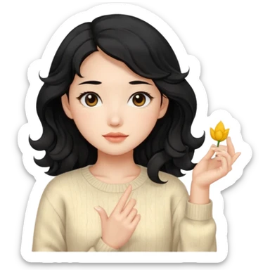 Beautiful girl,Black hair, wavy long hair,Black eyes,Chinese, beige sweater  sticker