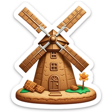 Speculaas Cinematic Realistic Speculaas Biscuit Emoji, depicted as a spiced speculaas cookie crafted in a charming windmill shape, rendered with intricate textures and warm, inviting lighting. sticker