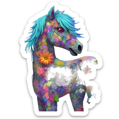 Trippy patchwork glass Zombie Pegasus unicorn psychedelic flowers floral groovy art neon rave raving sticker