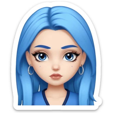 pale skin, bratz baddie, beautiful eyes,dark eyebrows, eyeliner, blue hair sticker