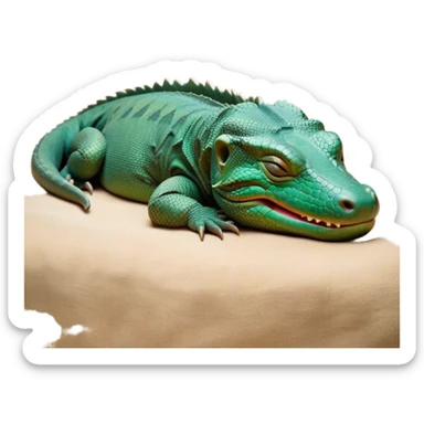 Meme-Worthy cute Sleeping Komodo Dragon Lizard Portrait Emoji, Head resting peacefully with a contented smile, showcasing a rugged, textured form and eyes gently closed in serene slumber, Simplified yet comically adorable features, highly detailed, glowing with a soft, drowsy glow, high shine, relaxed and utterly lovable, stylized with an air of playful laziness, bright and heartwarming, soft glowing outline, capturing the essence of a sleeping ancient guardian that feels destined to become the next viral icon of adorable rest! sticker
