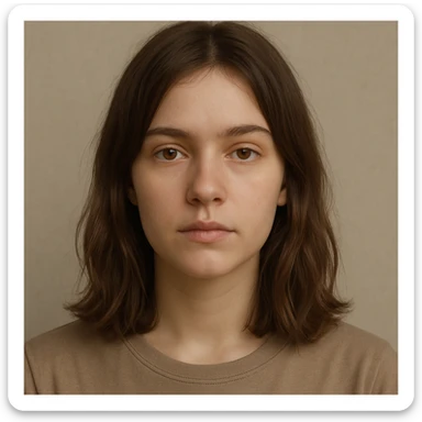 girl with medium length straight wavy hair, neutral expression, simple background sticker