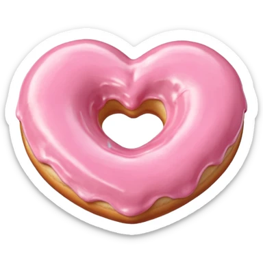 Realistic isolated heart shaped donut with pale pink frosting. sticker