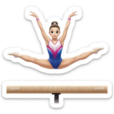 A gymnast performing a flawless routine on the balance beam, showcasing strength and grace. The scene captures the precise, elegant movement with perfect balance and form. The background features a gymnastics arena with vibrant lighting and cheering crowds, emphasizing athleticism and poise. sticker