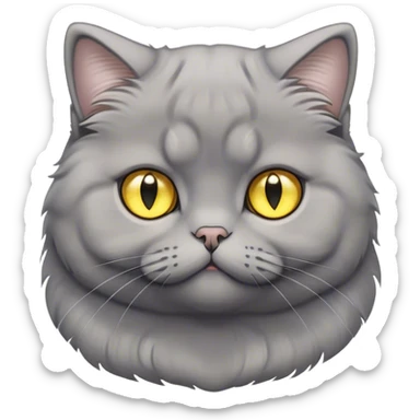 Cinematic Adorable Fluffy Grey Scottish Fold Cat Portrait Emoji, Adorable folded ears perched atop its soft, round head, head tilted cutely with big, sparkling yellow eyes, soft grey fur with darker points on the ears, face, and paws, Simplified yet irresistibly adorable features, highly detailed, glowing with a soft, warm glow, high shine, affectionate and playful, stylized with a touch of whimsy, bright and endearing, soft glowing outline, capturing the essence of a curious and loving kitten with the signature charm of a Scottish Fold's unique folded ears, so cute it feels like it could leap out of the screen and snuggle up for a cuddle! sticker