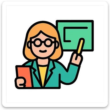 teacher, lineal color icon with black outlines, simple and modern sticker