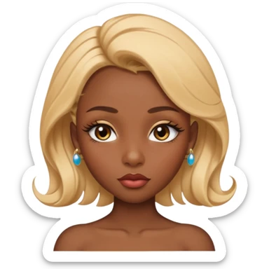 darkskin female with eyebrows that are naturally shaped and frame eyes well, eyes that are almond-shaped with defined lashes. nd lips are full with a defined cupid’s bow, add also a septum piercing that adds an edgy, stylish flair. a middle-part, honey blonde bust-down with laid baby hairs sticker