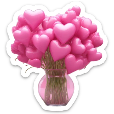 10000000 huge pink hearts on stems in a clear glass vase sticker