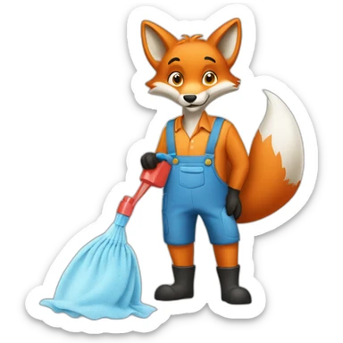 a fox from a cleaning company with a cloth and detergent in his hands sticker