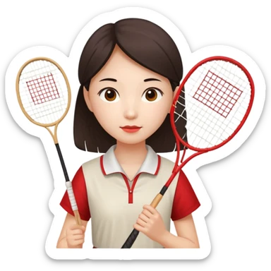 ancient gongsam girl with 1 badminton racket, red sticker