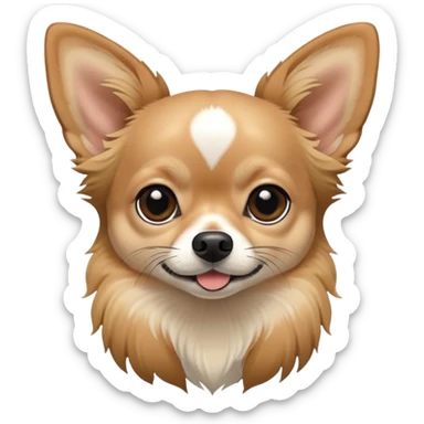 Tan long hair chihuahua with black tips on their ears and black around the mouth white line on face sticker