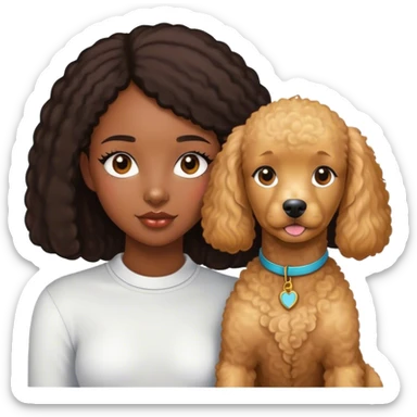 Black straight hair girl wiht golden pudel dog sticker