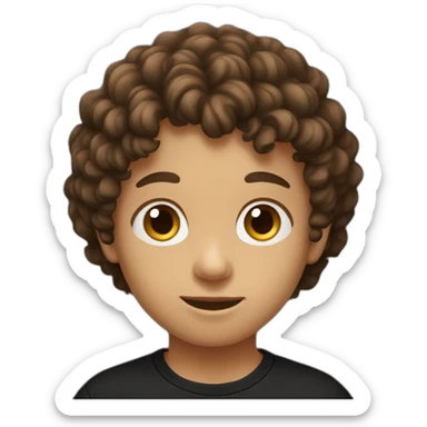 Young boy with brown curly hair and black tee shirt  sticker