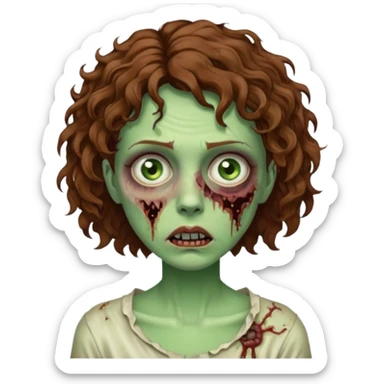 uma zumbi (mulher) com cabelos cacheados castanhos curtos e olhos verdes sticker