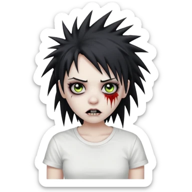 zombie girl with spiky emo hair and white shirt emoji sticker