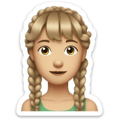 Girl with light brown hair, bluey greenish eyes, bangs and ribbons in her hair sticker