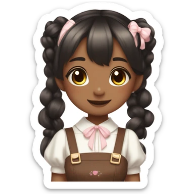 Brown skin shiny blushing cute kawaii pastel lolita anime catgirl pigtails trending style cottagecore  black hair sticker