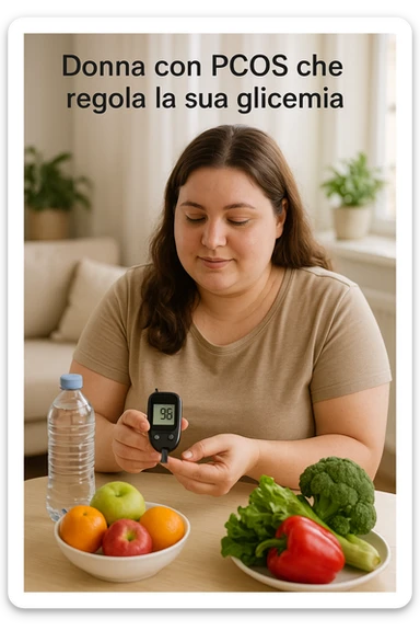 Donna con pcos che regola la sua glicemia immagine realistiche in italiano sticker