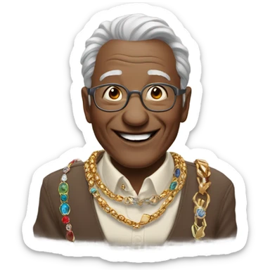 smiling old man with jewelry sticker