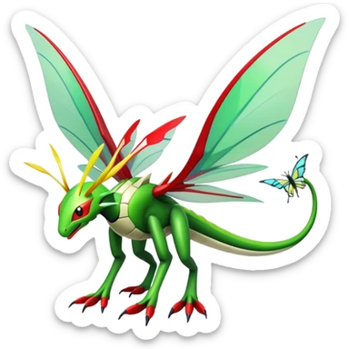  Cool Edgy Shiny Futuristic Ethereal Legendary Kartana-Digimon-Schyther-Flygon-hybrid full body with butterfly wings sticker