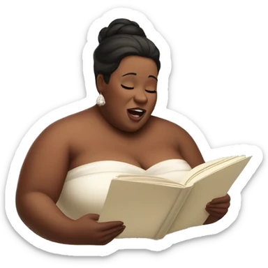 beautiful fat soprano in a simple strapless dress reading a music sheet and singing opera sticker