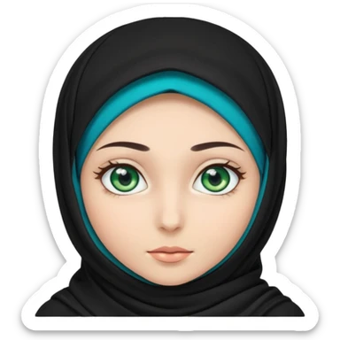 a girl wearing a black hijab and has green and blue eyes sticker