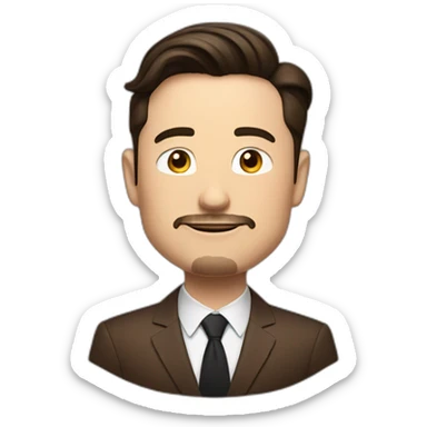 elon musk with anchor beard in a brown suit with black hair sticker